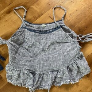American Eagle- Striped Sleeveless Ruffle Top